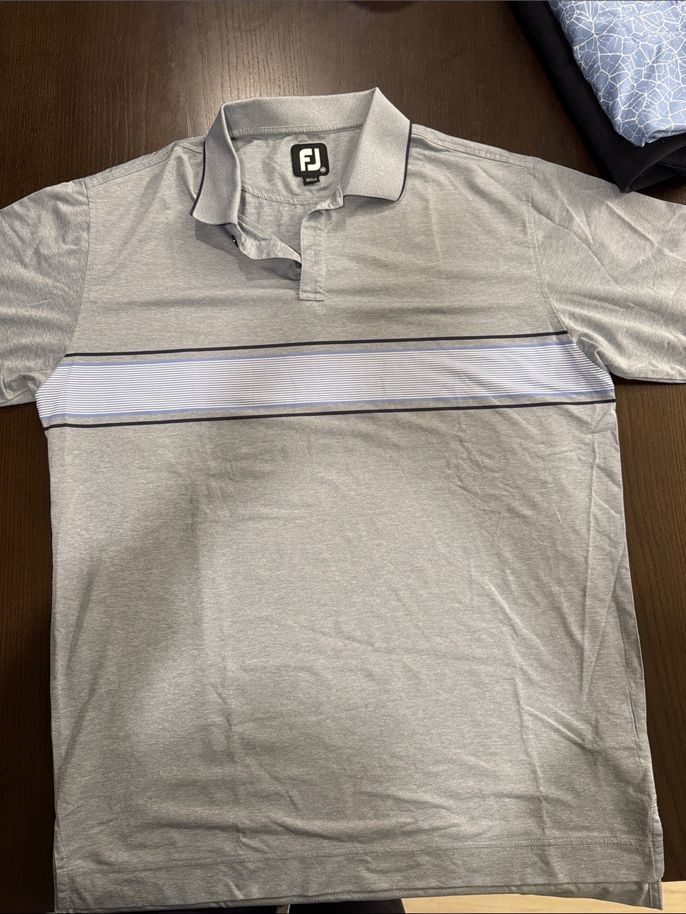 FootJoy Men's Light Gray Polo with Horizontal Stripe- Medium